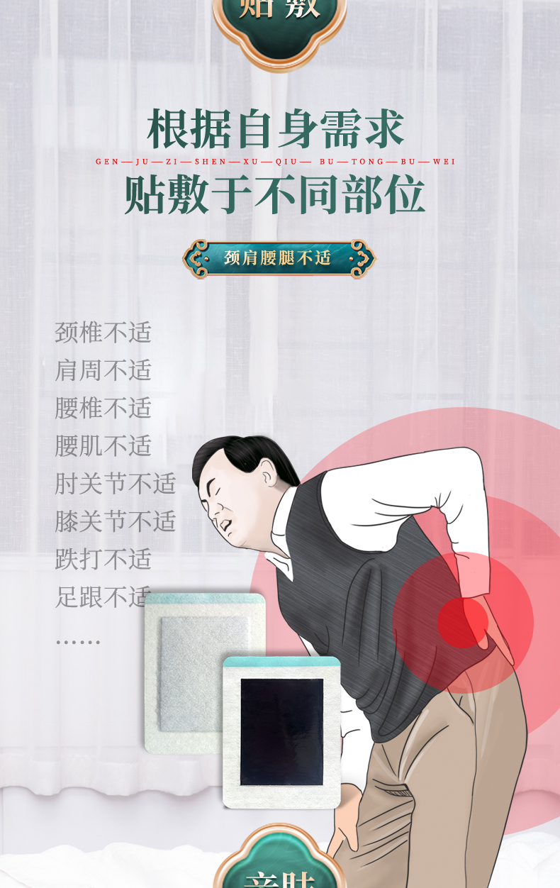 根據(jù)自身不適的情況，按需求貼敷